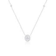 Oval Zircon Necklace (Rhodium Plated)