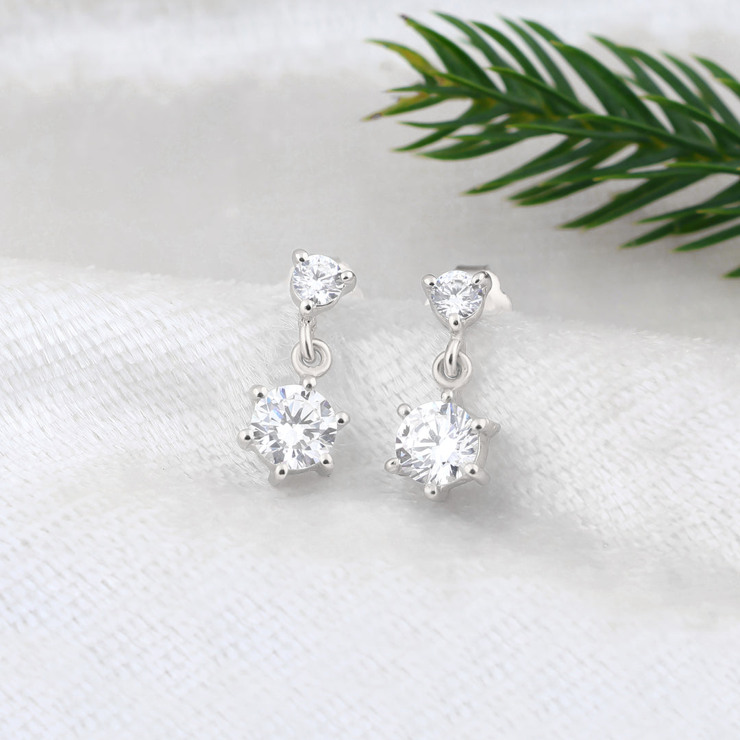 Drop Zircon Studs (Rhodium Plated)